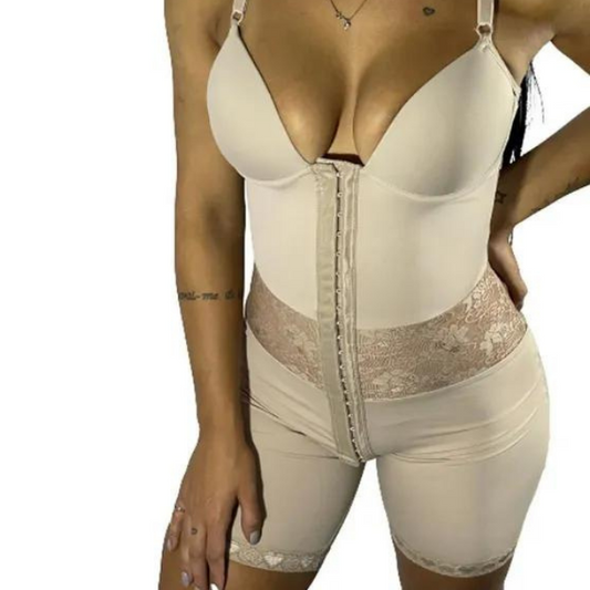 Macacão Com Alças Ajustáveis Alta Compressão Rendado Bojo